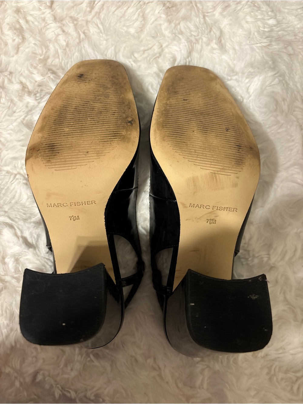 Marc Fisher Black Patent Slingback Block Heels Pumps 7.5 M - Picture 6 of 7